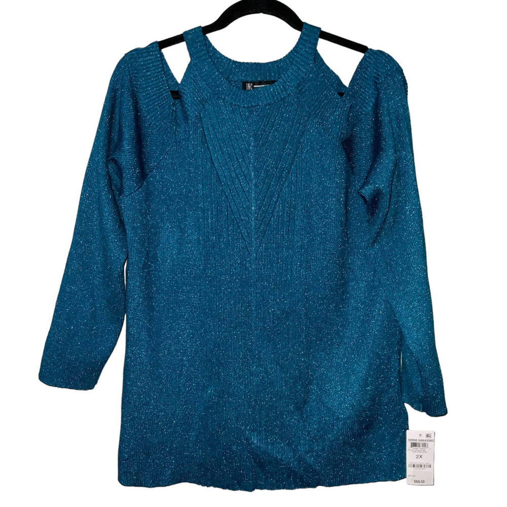 INC International Concept Women's Shine Sweater Teal 2X NWT